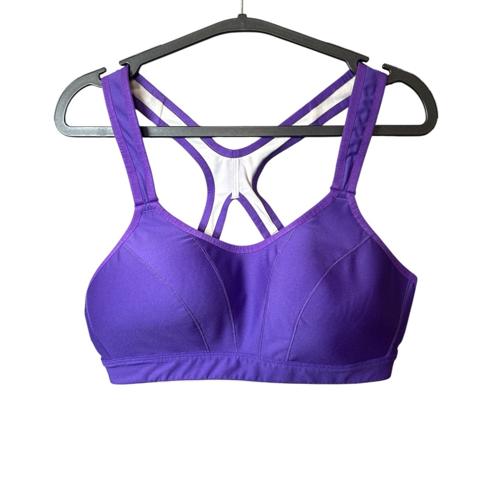 New Balance High Support Sports Bra 36C Purple Padded Velcro Straps